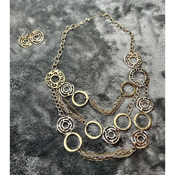 Silver tone necklace and earring Set. Retro. Y2K - Picture 1 of 4